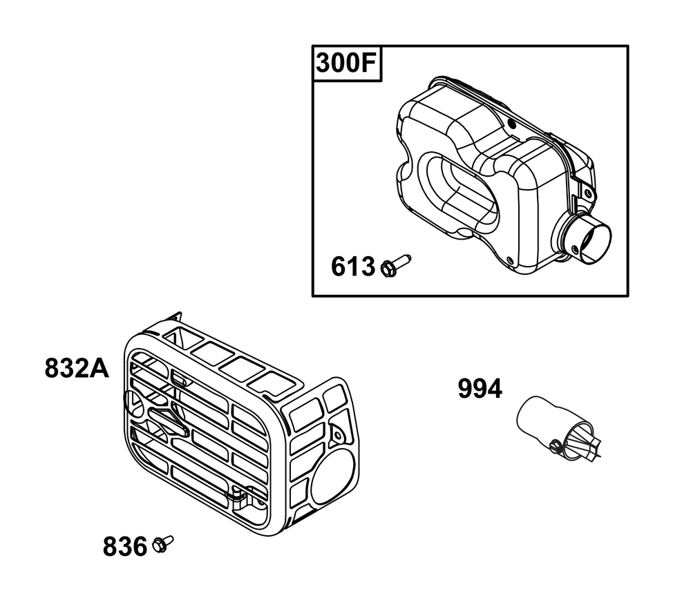 Exhaust Group Diagram and Parts List for 103M02-0107-F1 100000 - 19Z999 Briggs and Stratton Engine